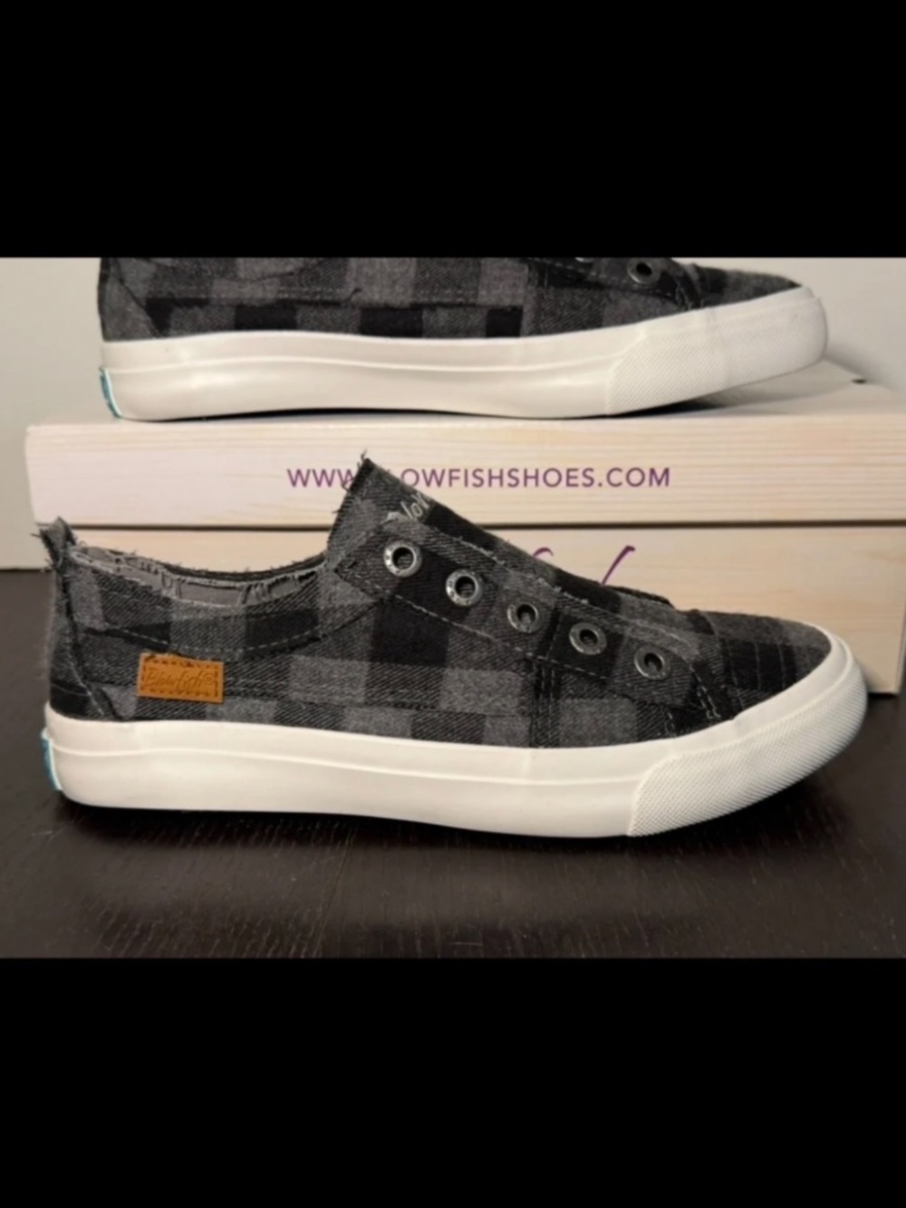 Blowfish Malibu Play Sneakers Buffalo Check Grey/Black Womans 7.5M